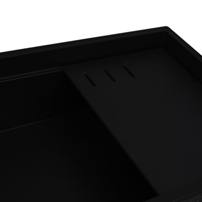 epiStage Model: RVG1650BK Ruvati 18 x 34 inch Granite Composite Quartz Workstation Kitchen Sink epiStage Dual Mount Single Bowl – Black – RVG1650BK