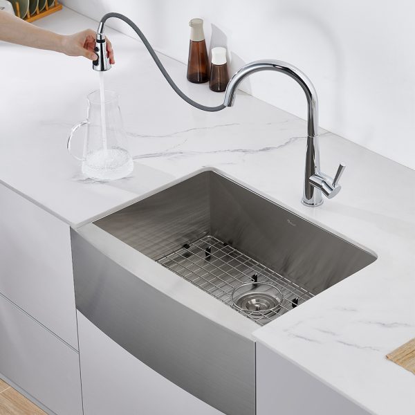 Oakland 27″ Zero Radius, Farmhouse 16 Gauge Stainless Steel Single Bowl Kitchen Sink Model# KSF272010S