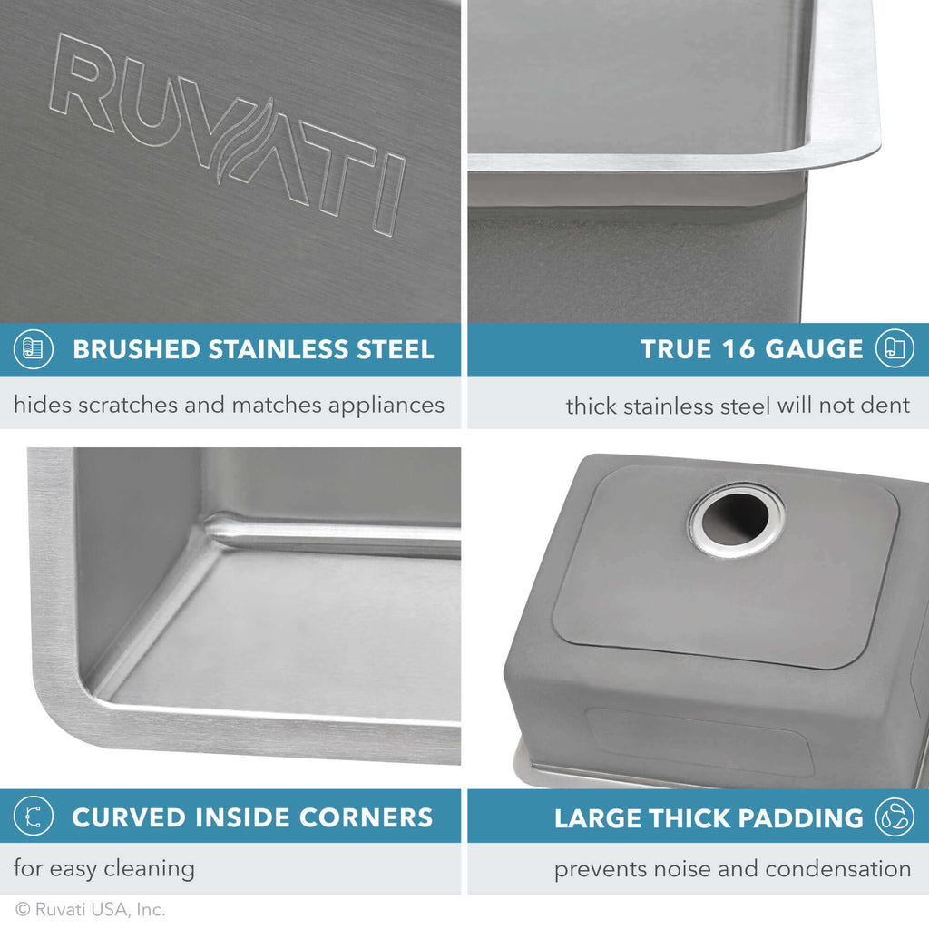 Modena Ruvati 27-inch Undermount Kitchen Sink 16 Gauge Stainless Steel Single Bowl Model# RVM5927