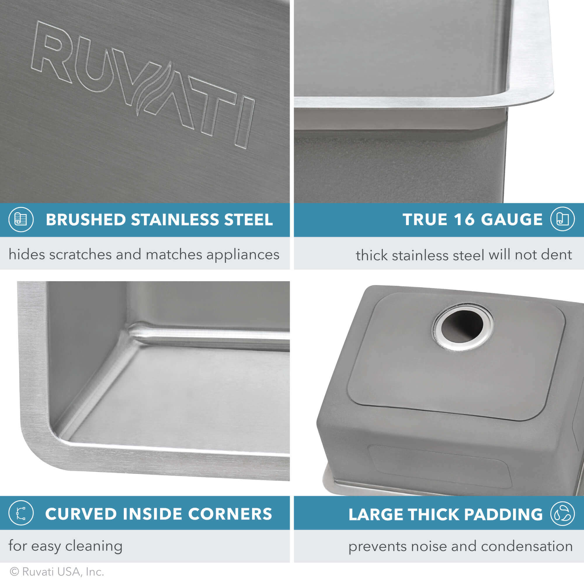 Modena Ruvati 27-inch Undermount Kitchen Sink 16 Gauge Stainless Steel Single Bowl Model# RVM5927