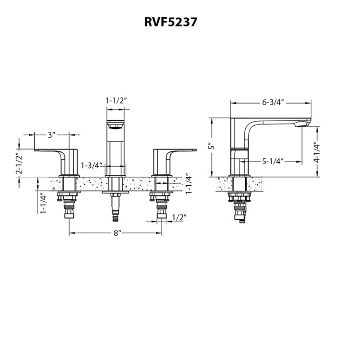 Lanai Model: RVF5237BN Ruvati Lanai Two Handle Widespread Modern Rectangular Square Bathroom Faucet in Brushed Nickel – RVF5237BN