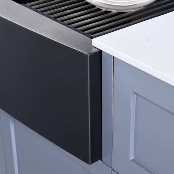 Oakland 33″ Workstation Farmhouse Kitchen Sink 90 Degree Square with Curved Front In Matte Black Model# WSF332110MB