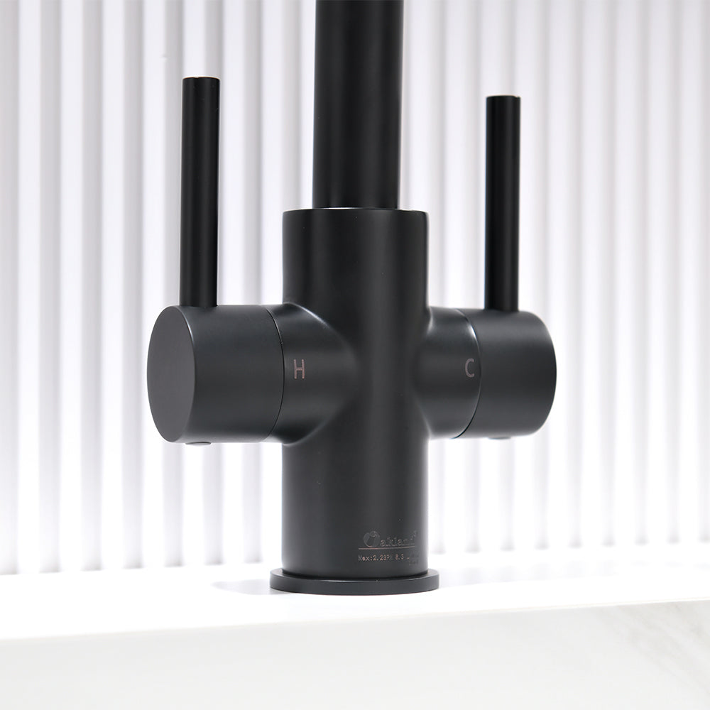 Oakland Two Handle Bathroom Sink Faucet with Pop Up Drain in Matte Black – Model # KSB1217MB