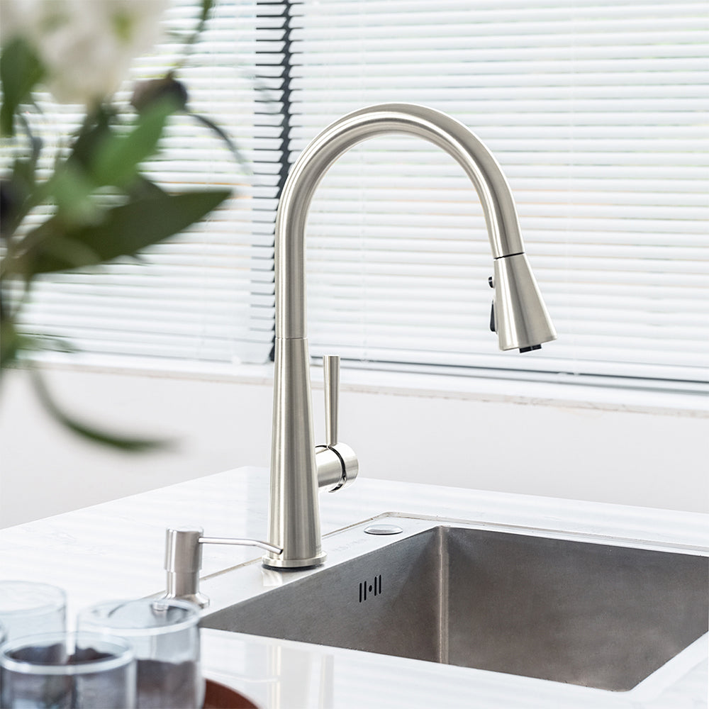 Single Handle Pull-Down 1 Hole Kitchen Faucet in Brushed Nickel Model# KSK1123BN