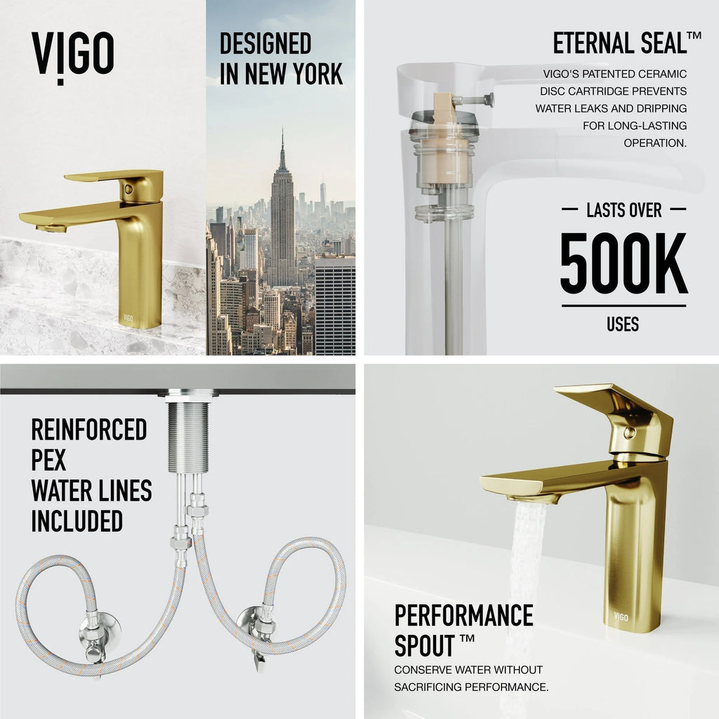 VIGO - Davidson Single Hole Single Lever Bathroom Faucet In Matte Brushed Gold Model# VG01043MG