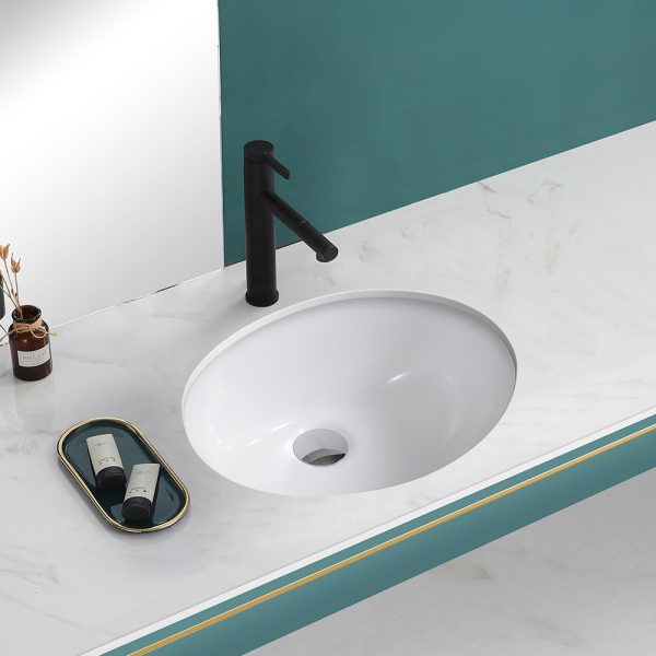 Oakland 15″ x 12″ White Oval Undermount Ceramic Bathroom Sink with Overflow Drain – Model# LVU1512W