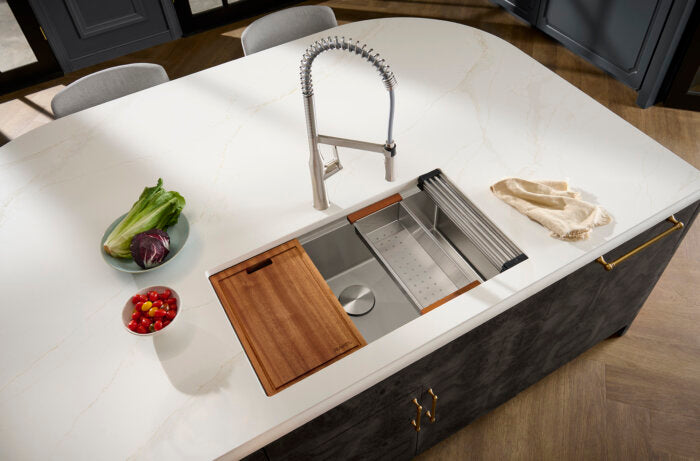 Seneca Model: RVF1233BN Ruvati Seneca Stainless Steel Single Handle Pull Down Kitchen Faucet Tall Spring Commercial with Pre-Rinse Sprayer – RVF1233BN