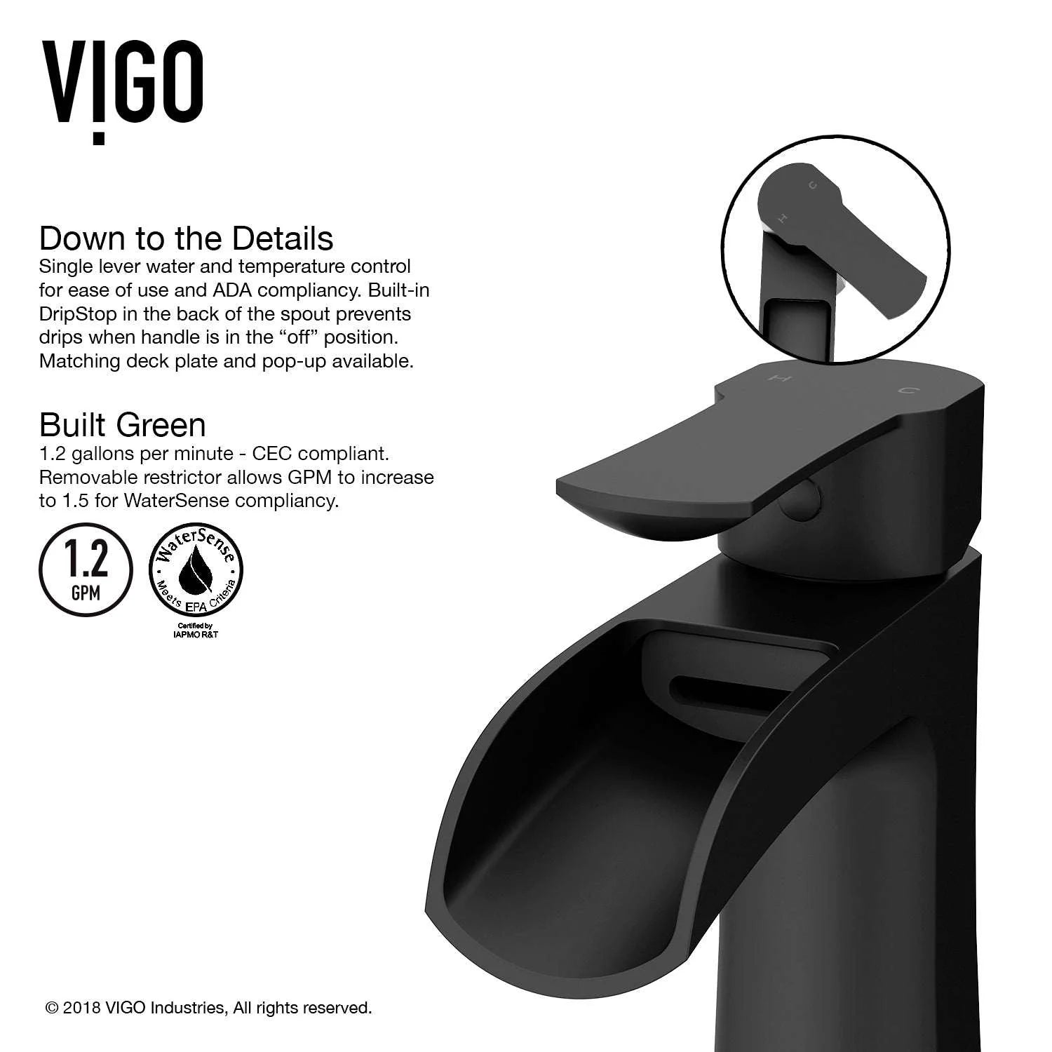 VIGO - Paloma Single Hole Single Handle Open Front Bathroom Faucet In Matte Black Model# VG01041MB