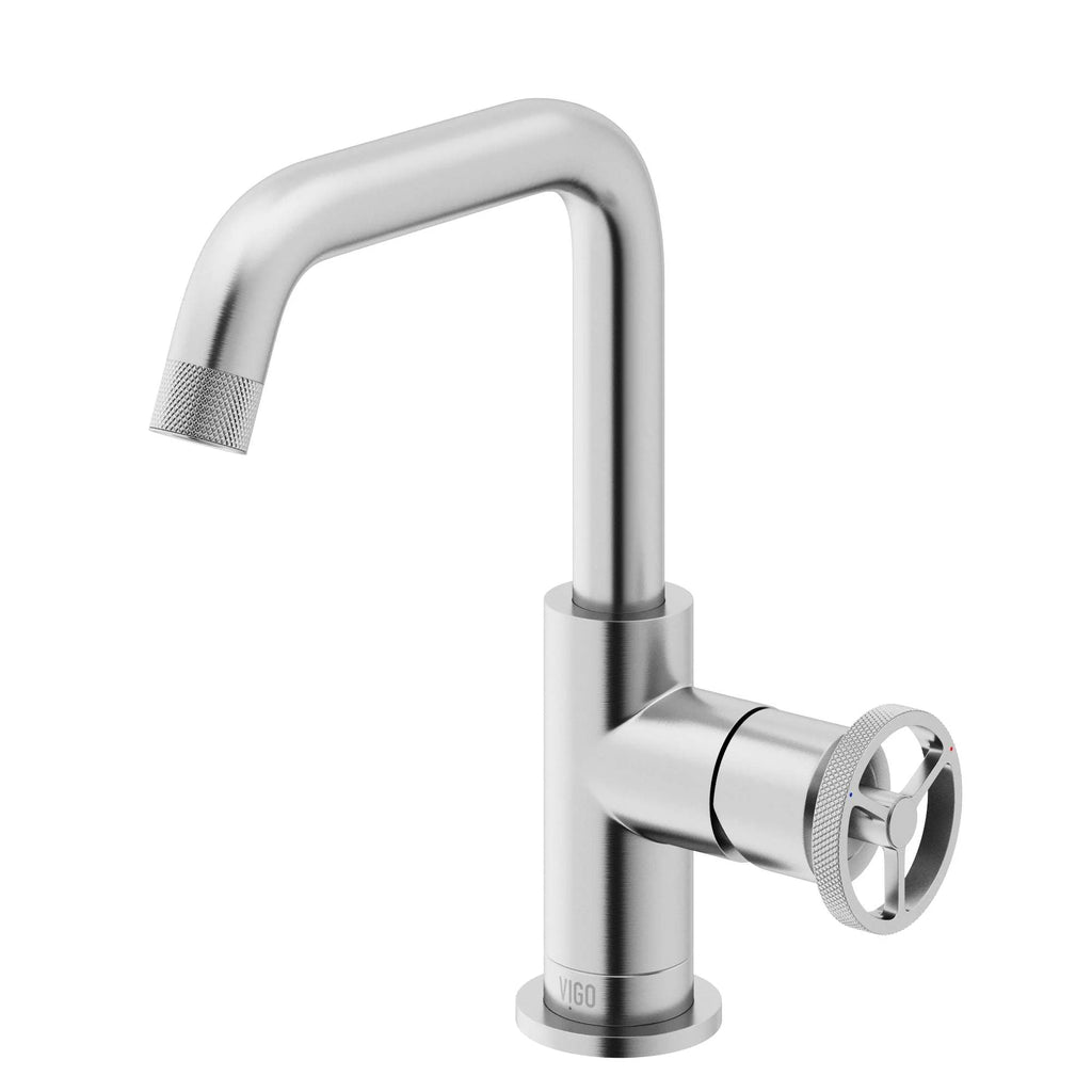 VIGO - Cass Single Hole Bathroom Faucet with Knurled Wheel Handle In Brushed Nickel Model# VG01047BN