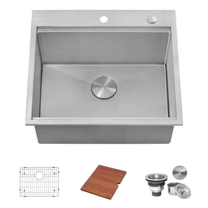 Alto Ruvati 25 x 22 x 12 inch Drop-in Top Mount Laundry Utility Workstation Sink 16 Gauge Stainless Steel – Model# RVU6425