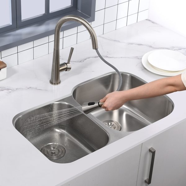 Oakland 32″ x 20″ Undermount Stainless Steel Unequal 40/60 Double Bowl Kitchen Sink Model# KSU322079B
