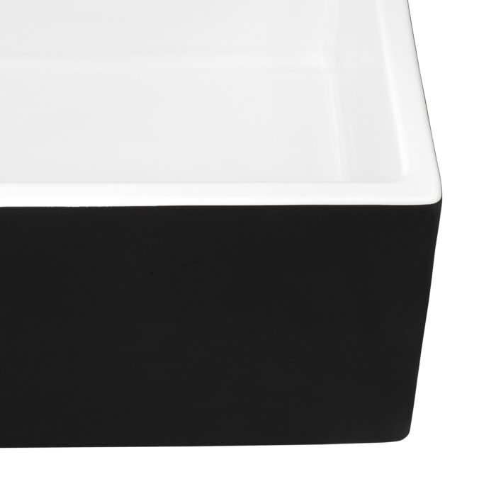 Fiamma Model: RVL4018RBW Ruvati Black and White 30-inch Fireclay Farmhouse Offset Drain Kitchen Sink Single Bowl – RVL4018RBW
