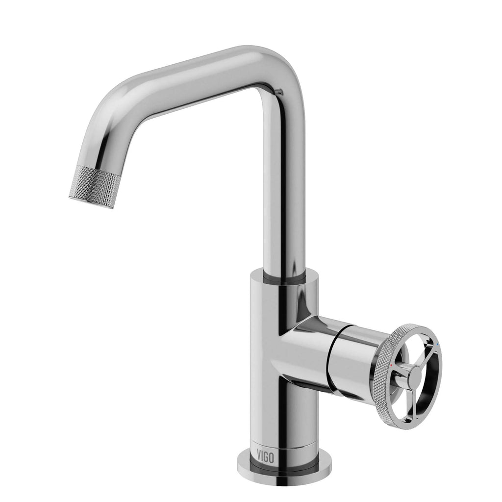 VIGO - Cass Single Hole Bathroom Faucet with Knurled Wheel Handle In Chrome Model# VG01047CH