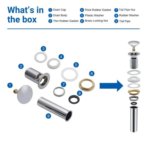 Oakland Bathroom Sink Drain Push Style Pop-Up With Overflow in Chrome Finish Model# KSPOP-01