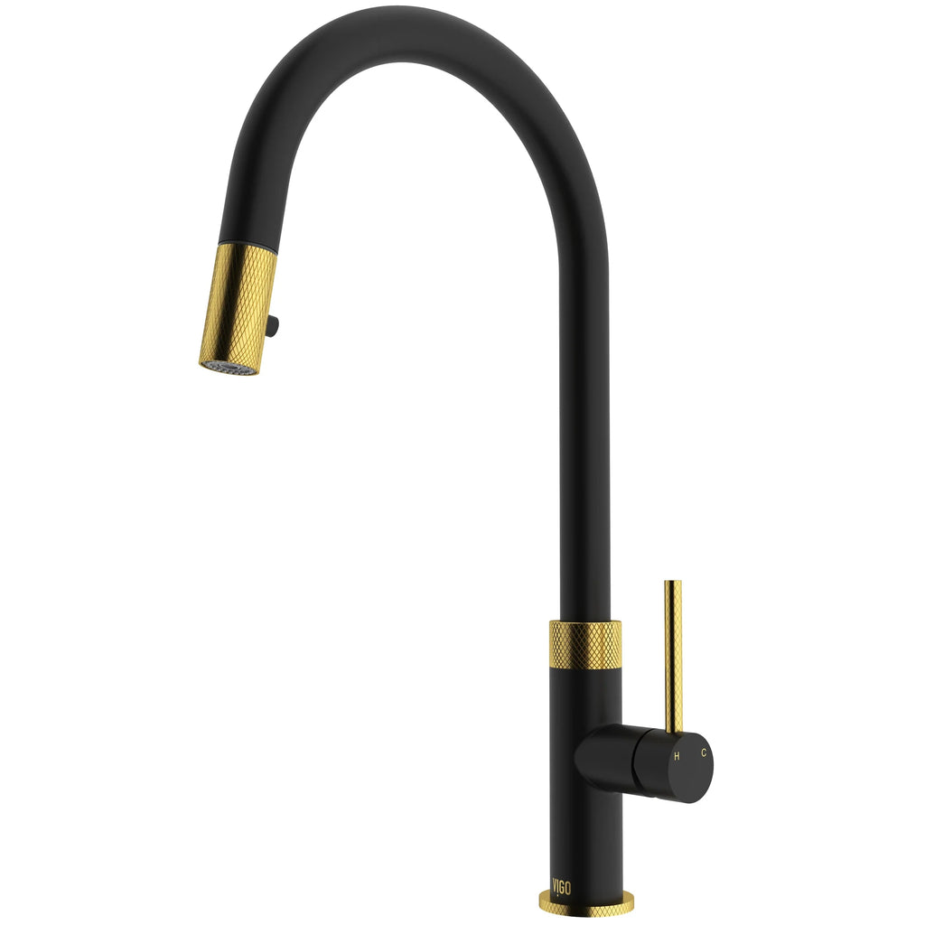 VIGO - Bristol Pull-Down Single Lever Kitchen Faucet In Matte Brushed Gold/Matte Black Model# VG02033MGMB