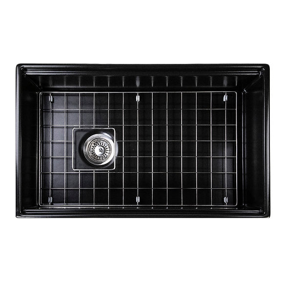 Nantucket Sinks - 30" Fireclay Reversible Workstation Farmhouse Fireclay Sink with Offset Drain and Accessories Model# T-PS30MB