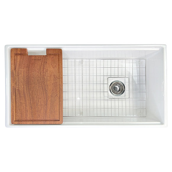 Nantucket Sinks - 36" Fireclay Farmhouse Workstation Single Bowl Kitchen Sink In White Model# T-PS36W