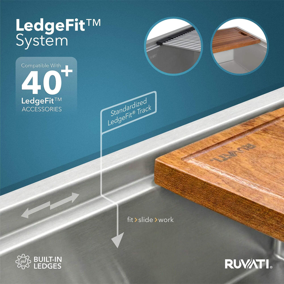 Roma Pro Model: RVH8303 Ruvati 33-inch Workstation Ledge Rounded Corners Undermount 16 Gauge Kitchen Sink Single Bowl – RVH8303