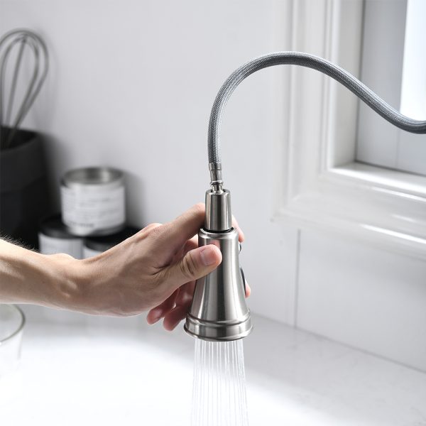 Single Handle 1 Hole Pull-Down Kitchen Faucet with Spring in Brushed Nickel Model# KSK1133BN