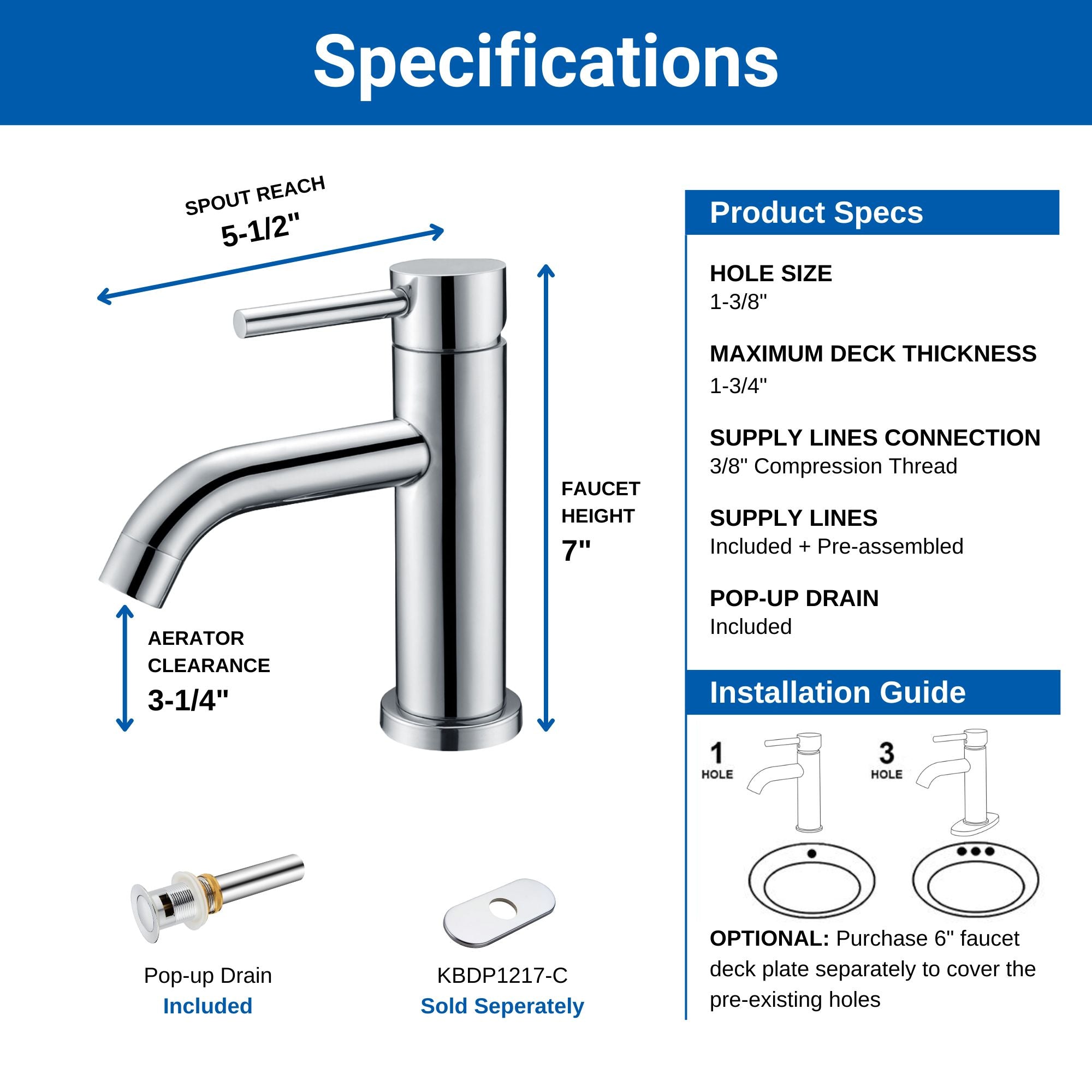 Oakland Single Handle Bathroom Sink Faucet with Pop Up Drain In Chrome Model# KSB1109C