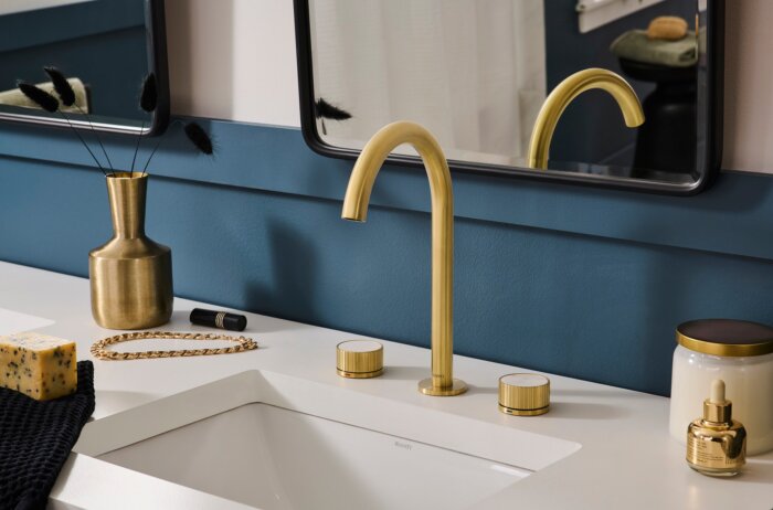 Athena Model: RVF5232SG Ruvati Athena Two Handle Stone Marble Luxury Knob Widespread Bathroom Faucet in Brushed Gold – RVF5232SG