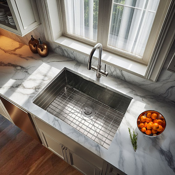 28" Pro Series Large Rectangle Single Bowl Undermount Zero Radius Stainless Steel Kitchen Sink, Model# ZR2818-8-16