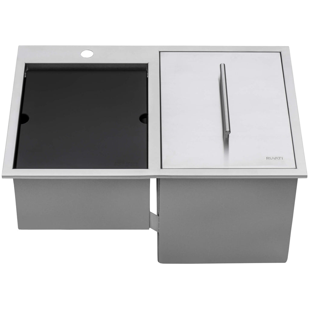 Merino Model: RVQ6290 Ruvati Insulated Ice Chest and Outdoor Sink 29 x 20 inch BBQ Workstation Topmount T-316 Stainless Steel – RVQ6290