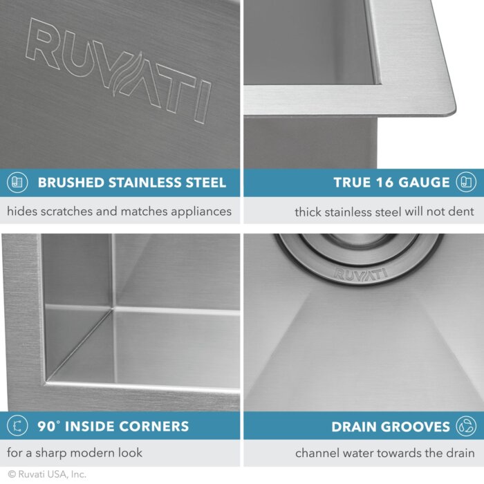 Savona Ruvati 24″ x 18″ x 13″ Deep Laundry Utility Sink Undermount 16 Gauge Stainless Steel – Model# RVU6124