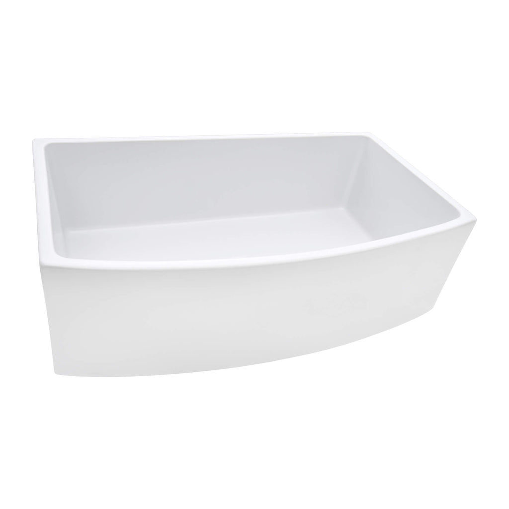 Fiamma Model: RVL2398WH Ruvati 33 inch Fireclay White Farmhouse Kitchen Sink Bow Front Curved Apron Single Bowl – RVL2398WH