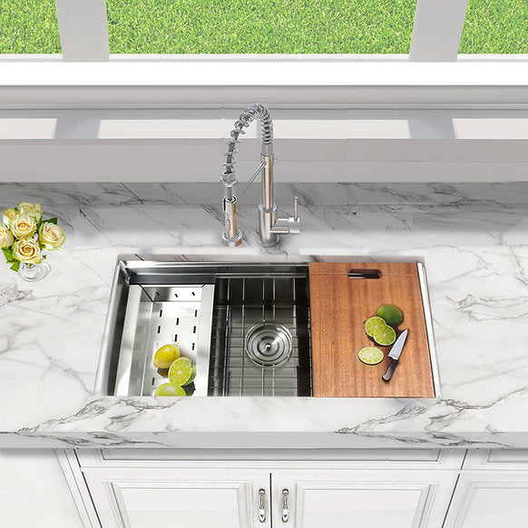 Nantucket Sinks - 28" Pro Series Prep-Station Single Bowl Undermount Stainless Steel Kitchen Sink Model# SR-PS2-2818-16