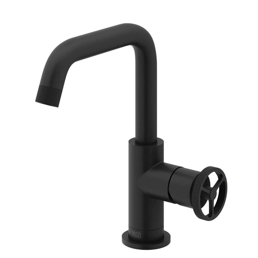 VIGO - Cass Single Hole Bathroom Faucet with Knurled Wheel Handle In Matte Black Model# VG01047MB