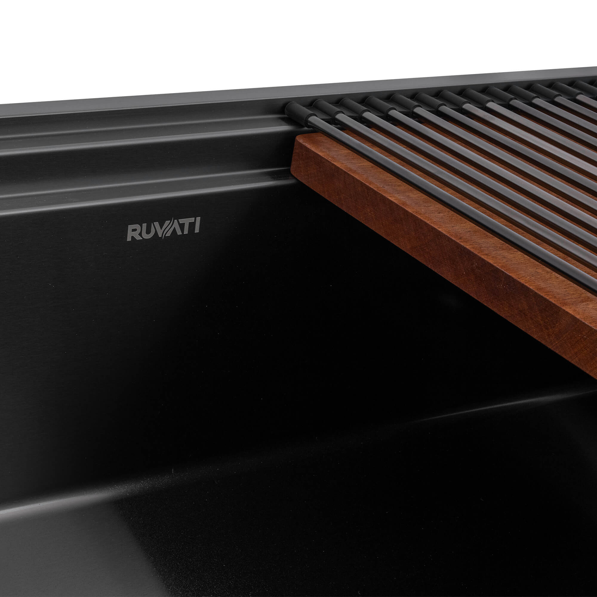 Dual-Tier Pro Ruvati 45-inch Gunmetal Black Stainless Steel Workstation Two-Tiered Ledge Undermount Kitchen Sink – Model# RVH6333BL