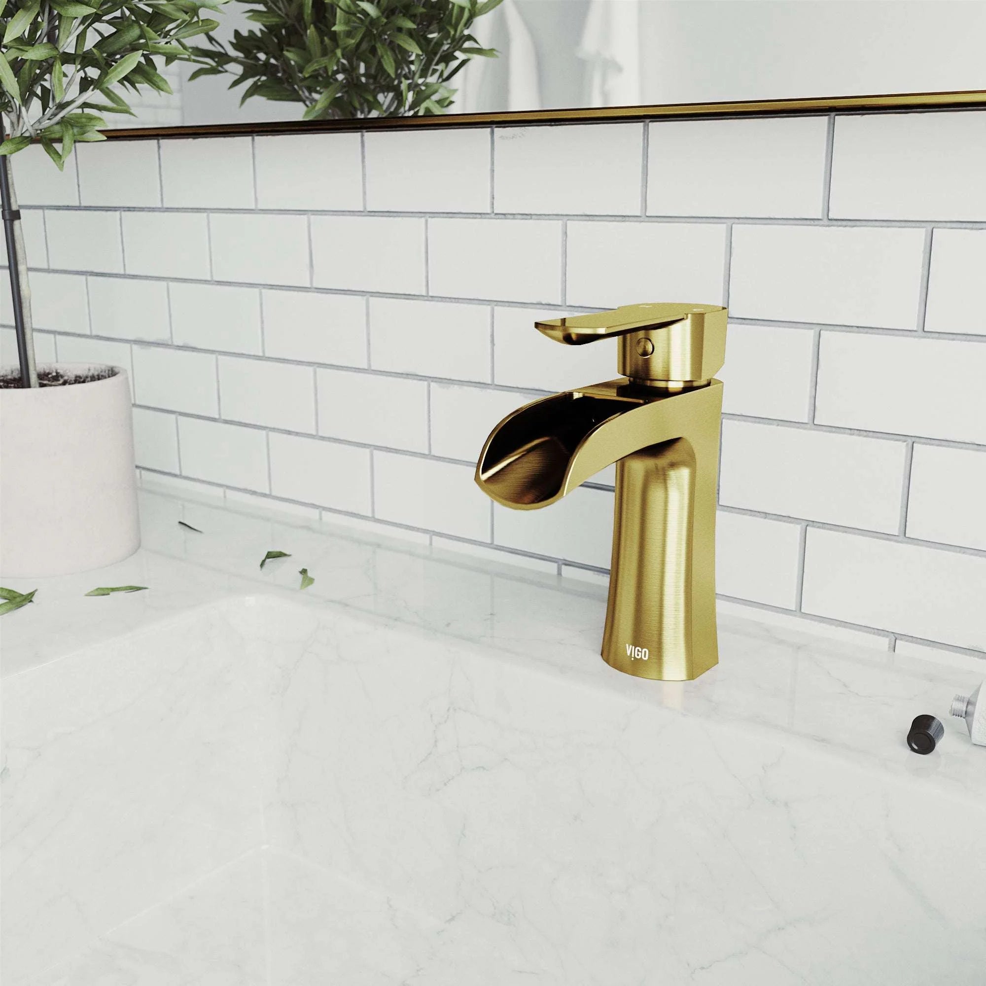 VIGO - Paloma Single Hole Single Handle Open Front Bathroom Faucet In Matte Brushed Gold Model# VG01041MG
