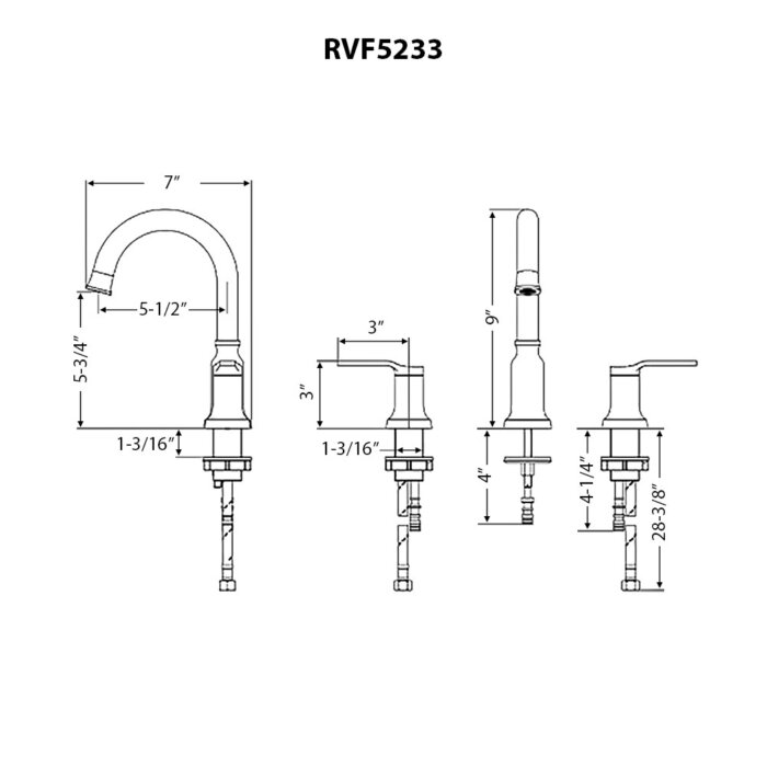 Arti Model: RVF5233BN Ruvati Arti Two Handle Widespread Art Deco Victorian Luxury Bathroom Faucet in Brushed Nickel – RVF5233BN