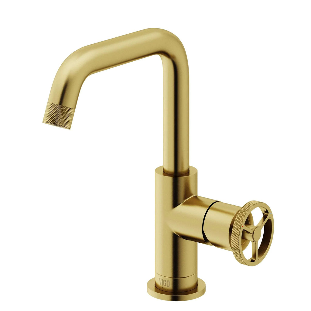 VIGO - Cass Single Hole Bathroom Faucet with Knurled Wheel Handle In Matte Brushed Gold Model# VG01047MG