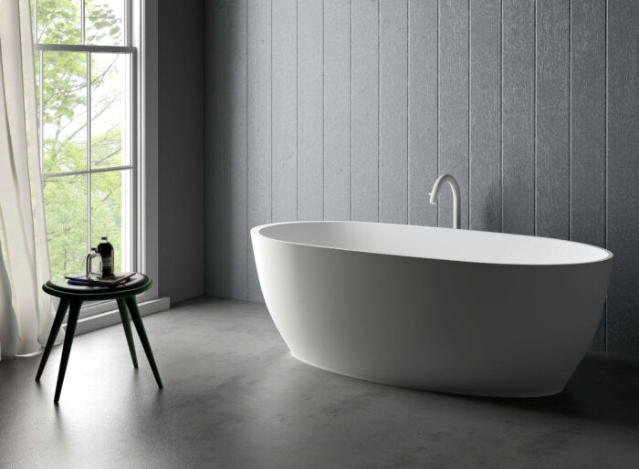 Canali Ruvati 59-inch Matte White epiStone Solid Surface Oval Freestanding Bathtub Canali – Model# RVB6744WH
