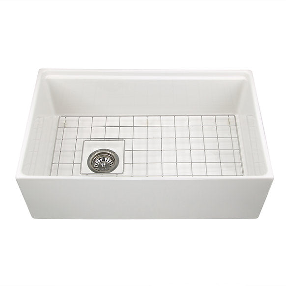 Nantucket Sinks - 30" Fireclay Reversible Workstation Farmhouse Fireclay Sink with Offset Drain and Accessories Model# T-PS30W