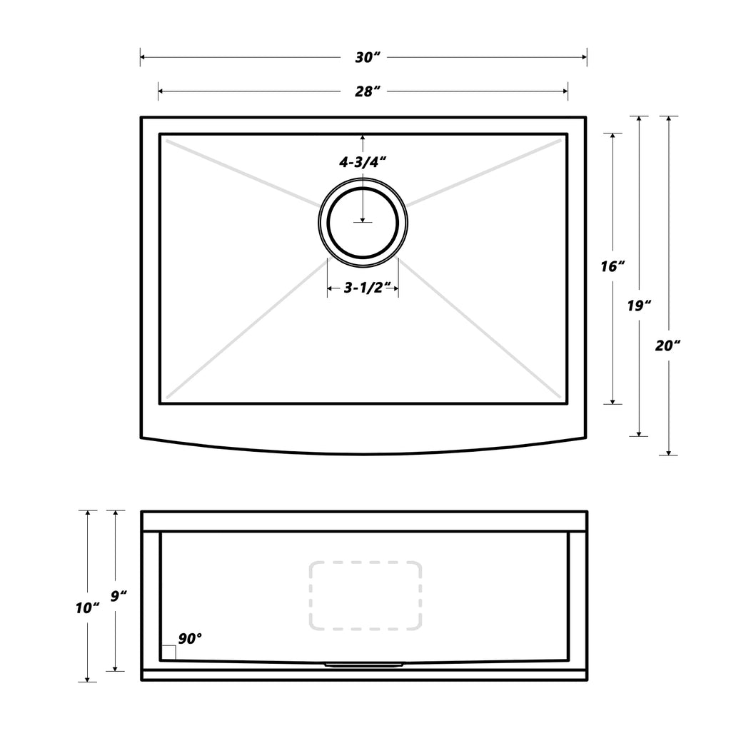 Oakland 30″ Zero Radius, Farmhouse 16 Gauge Stainless Steel Single Bowl Kitchen Sink Model# KSF302010S