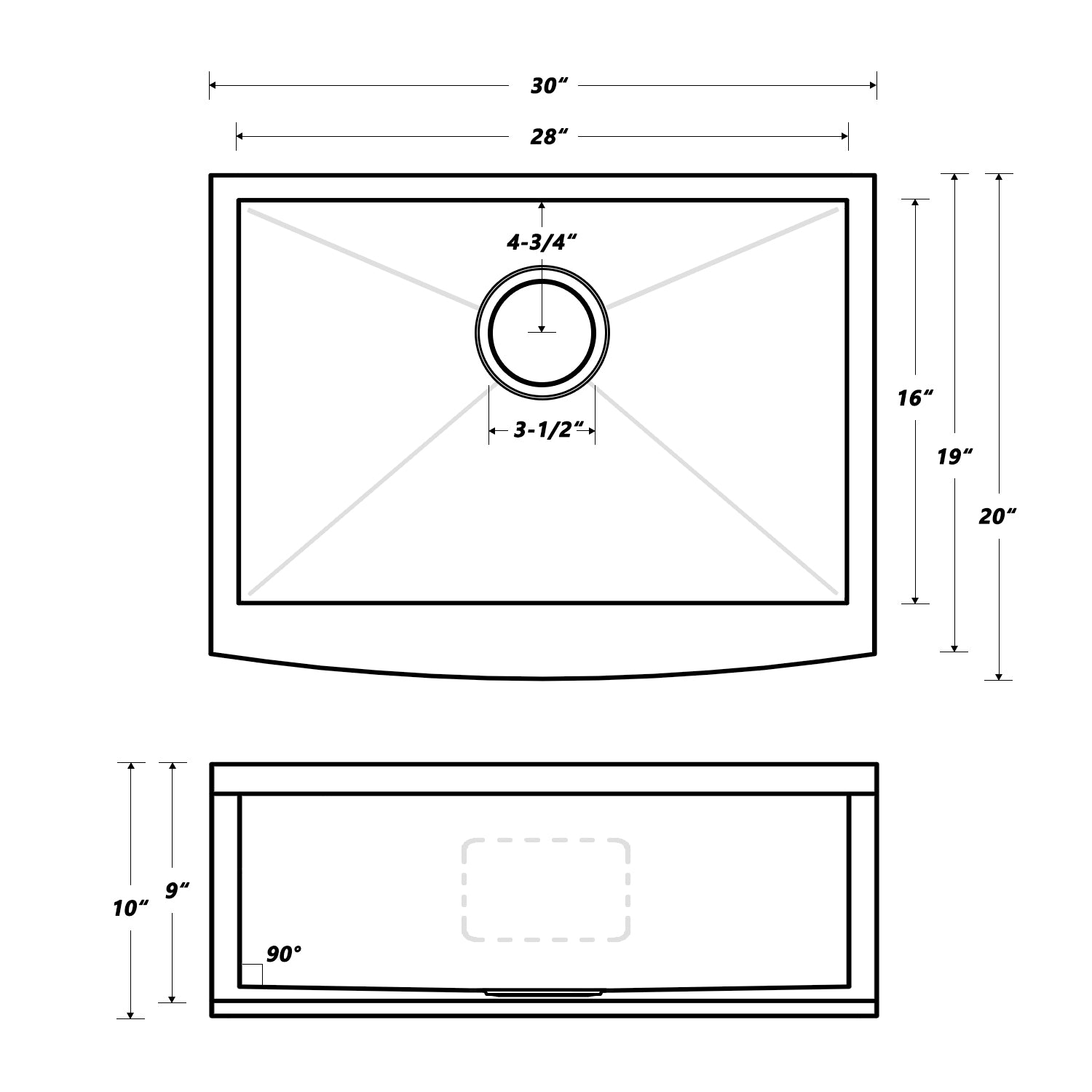 Oakland 30″ Zero Radius, Farmhouse 16 Gauge Stainless Steel Single Bowl Kitchen Sink Model# KSF302010S