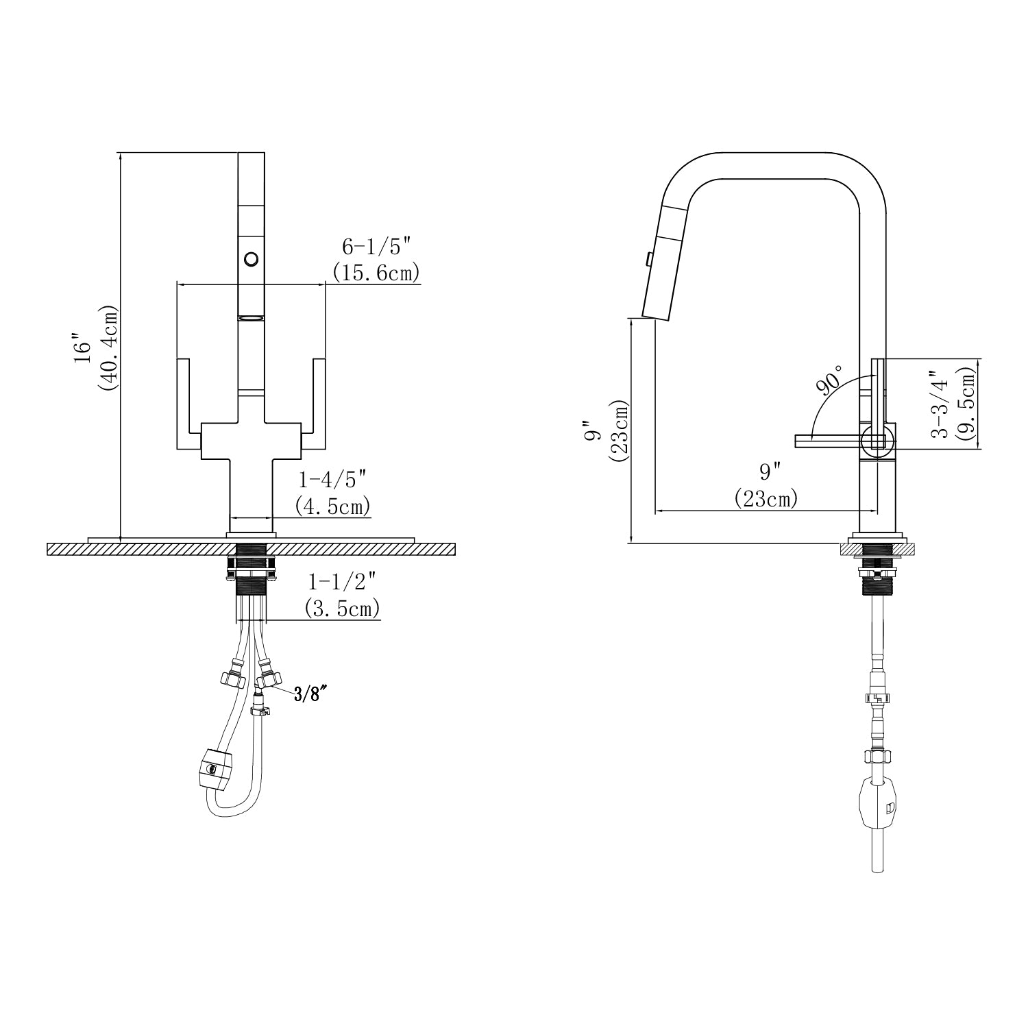 Two Handles 1 Hole High-Arc Kitchen Faucet in Chrome Model# KSK1219C