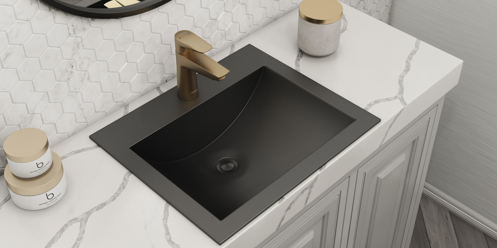 Ariaso  Ruvati 21" x 17" Gunmetal Black Drop-in Top Mount Bathroom Sink Stainless Steel – Model# RVH5110BL