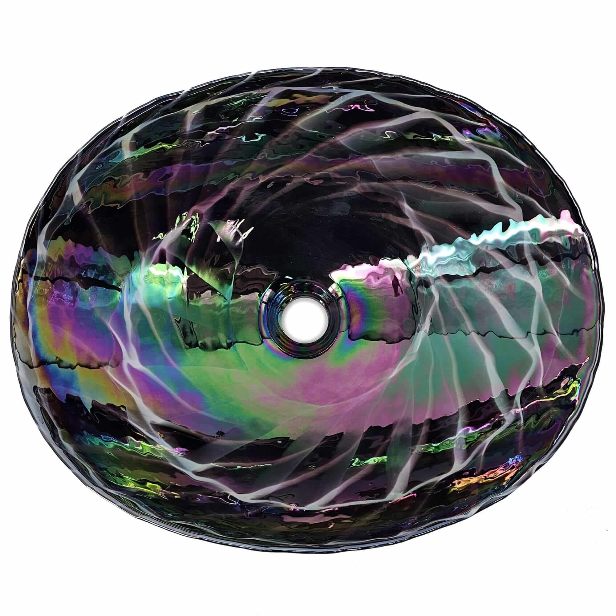 Murano Model: RVB3048 Ruvati 19 inch Murano Glass Art Vessel Seashell Decorative Pattern Bathroom Sink – Cosmic Black – RVB3048