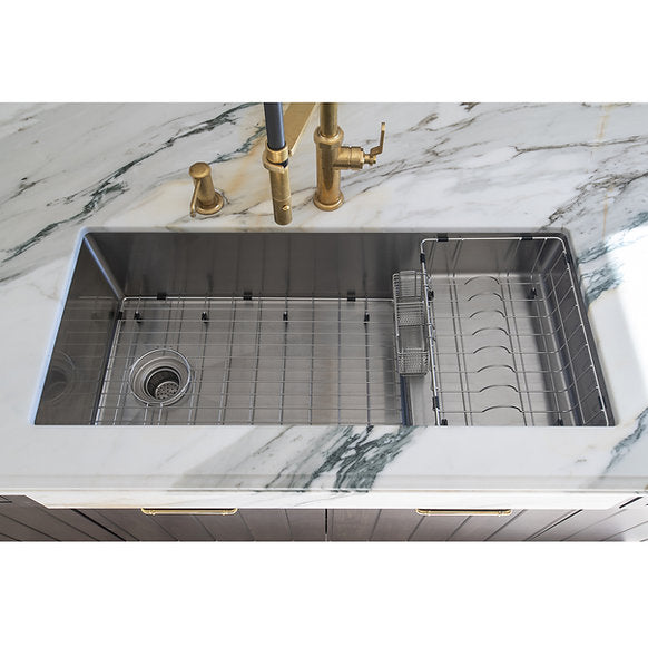 Nantucket Sinks - 39" Undermount Stainless Steel Kitchen Sink with Raised Platform Shelf Model# STEPPE3918