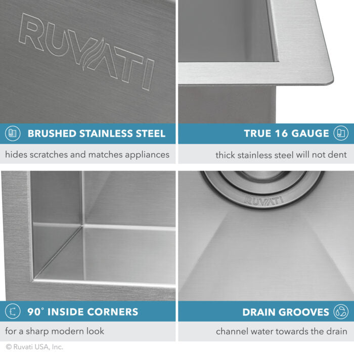Nesta Ruvati 13 x 15 inch Undermount 16 Gauge Zero Radius Bar Prep Kitchen Sink Stainless Steel Single Bowl – Model# RVH7113