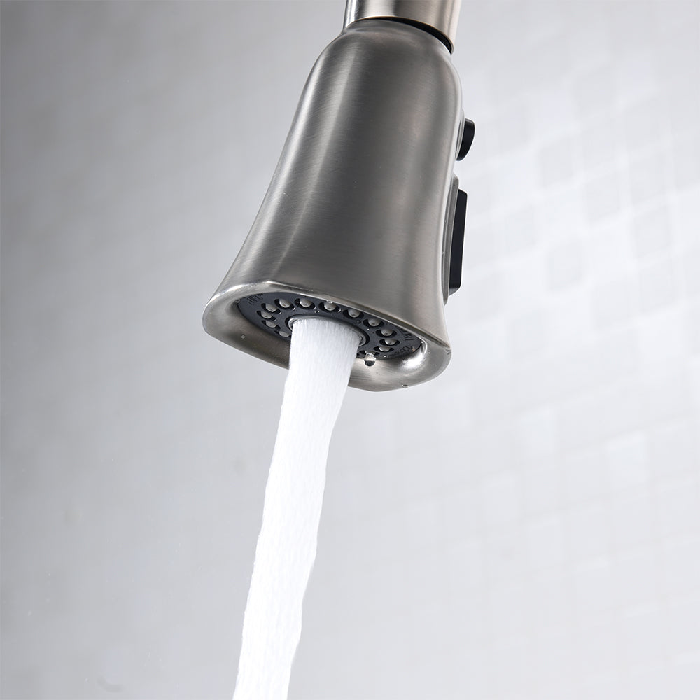 Single Handle 1 Hole Pull-Down Kitchen Faucet in Brushed Nickel – Model# KSK1122BN