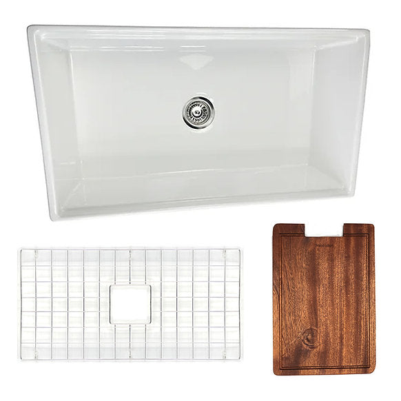 Nantucket Sinks - 33" Fireclay Reversible Workstation Farmhouse Fireclay Sink with Included Accessories Model# T-PS33W