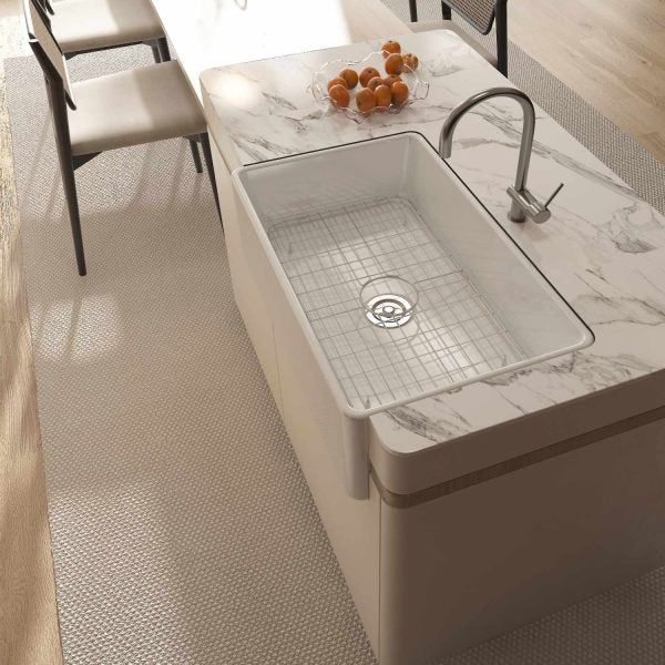 Oakland 33″ Single Bowl Porcelain Apron Farm Sink in White Model # KPF3320W-CB