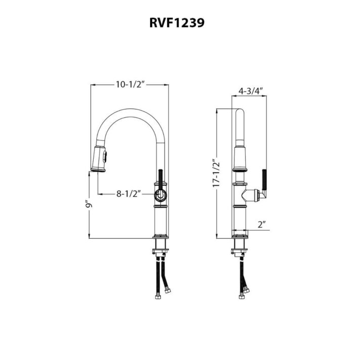 Idris Model: RVF1239SG Ruvati Idris Single Handle Pull Down Kitchen Faucet Tall High Arc Gooseneck with Sprayer in Brushed Gold – RVF1239SG