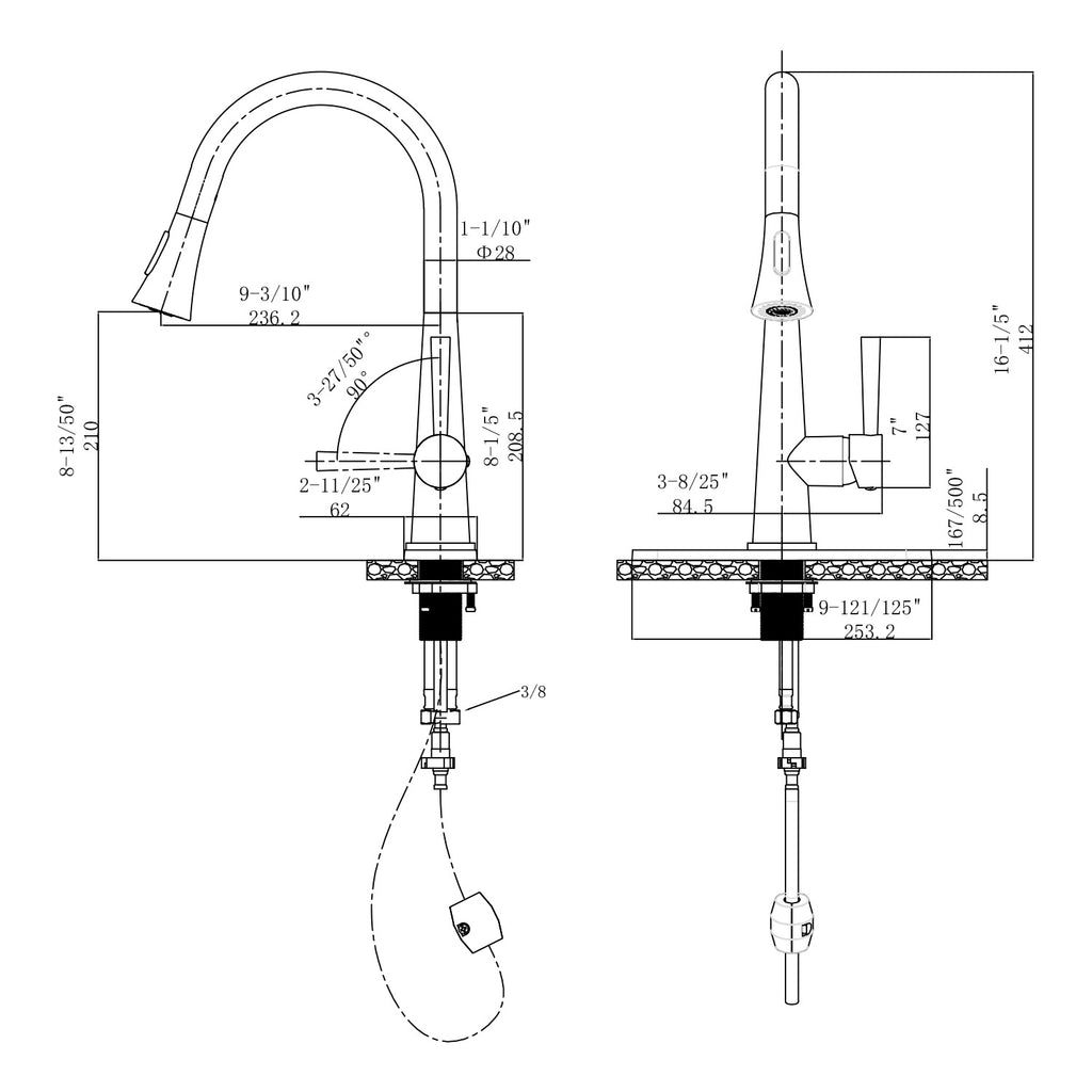 Single Handle Pull-Down 1 Hole Kitchen Faucet in Brushed Nickel Model# KSK1123BN