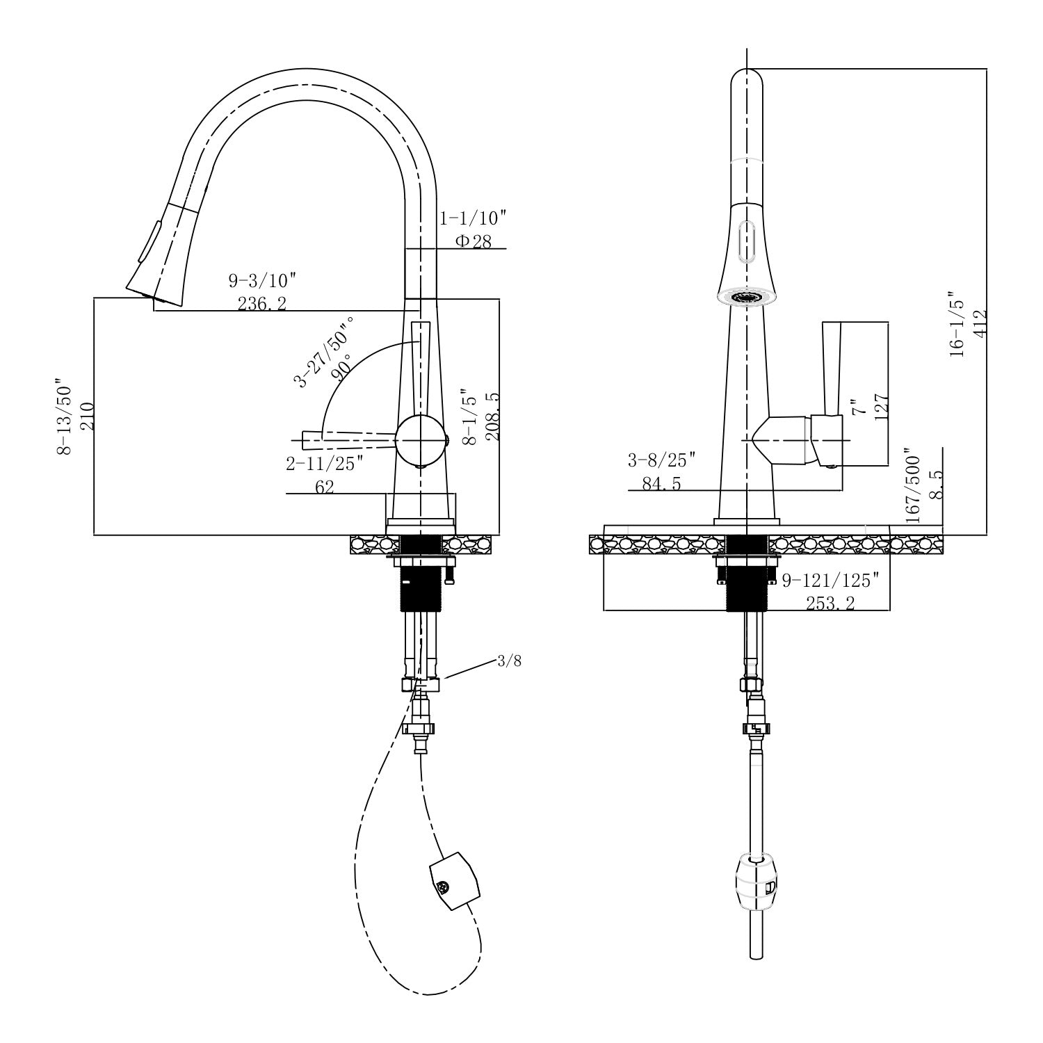 Single Handle Pull-Down 1 Hole Kitchen Faucet in Brushed Nickel Model# KSK1123BN